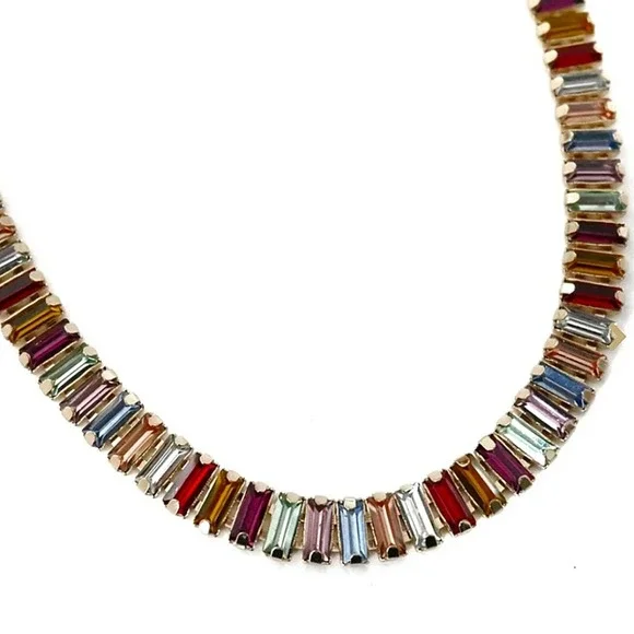 Gold Baguette Multicolor Diamond Rhinestone Choker - Picture 4 of 8